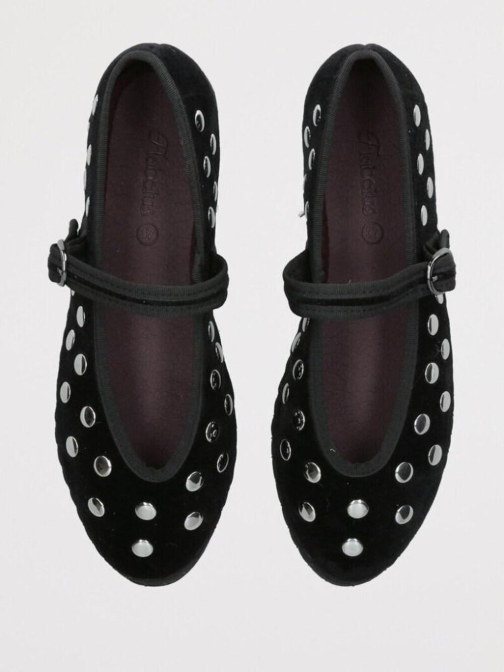Flabelus Mae Silver Black Studded Velvet Mary Jane Flats 38